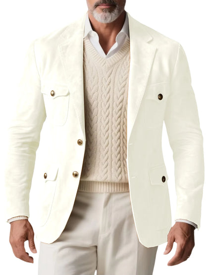 1970s Men's Suede Blazer Retro Slim Fit Two Buttons Multi Pocket High Quality Jacket Fashion Casual Sport Coat For Daily Wear