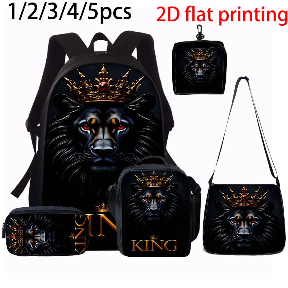 1/2/3/4/5pcs Lion King Pattern Backpack Set - Large-Capacity Casual Backpack with Matching Clutch & Tote Bag for Daily Use