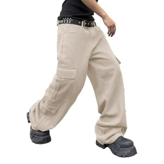 Baggy Denim Cargo Pants for Men with Pockets Mid Weight Wide Leg Hip Hop Skater Jeans Streetwear