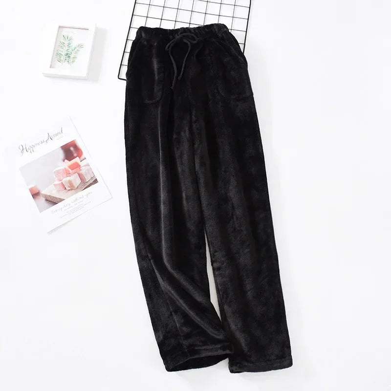 Autumn and Winter Thickened Flannel Pajama Bottoms Pants Men's Thickened Coral Fleece Loose Large Size Warm Homewear Pants