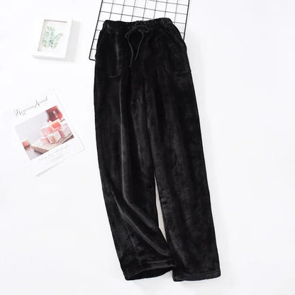 Autumn and Winter Thickened Flannel Pajama Bottoms Pants Men's Thickened Coral Fleece Loose Large Size Warm Homewear Pants