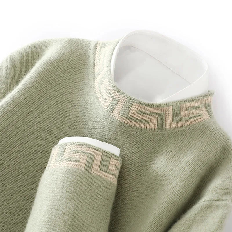ATTYYWS 100% pure wool men's semi high neck solid color knitted casual business men's long sleeved pullover sweater New product