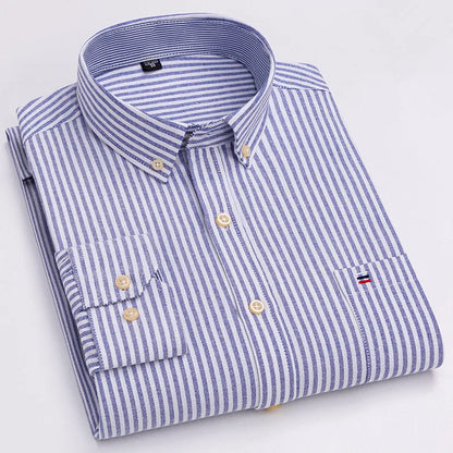 100% Cotton Mens Oxford Shirts New Hot Sale Long Sleeve Casual Stripe Soft Buttoned Plaid Formal Male Clothes Plus Size 7XL 6XL