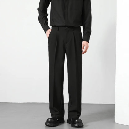 2025 Men's Loose Suit Pants Classic Straight Solid Color Drape Elastic Business Office Worker Casual Trousers Brown Khaki Gray