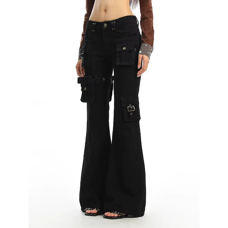 American Sle Spicy Girl Micro Flared Workwear Jeans Women Design Casual Versatile Slimming Floor-Length Pants INS