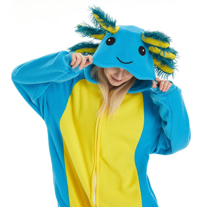 Animal Axolotl Kigurumi Pyjamas Halloween Family Onesie Adult Cartoon Purple Pink Blue Pajama Cosplay Party Women Men Homewear