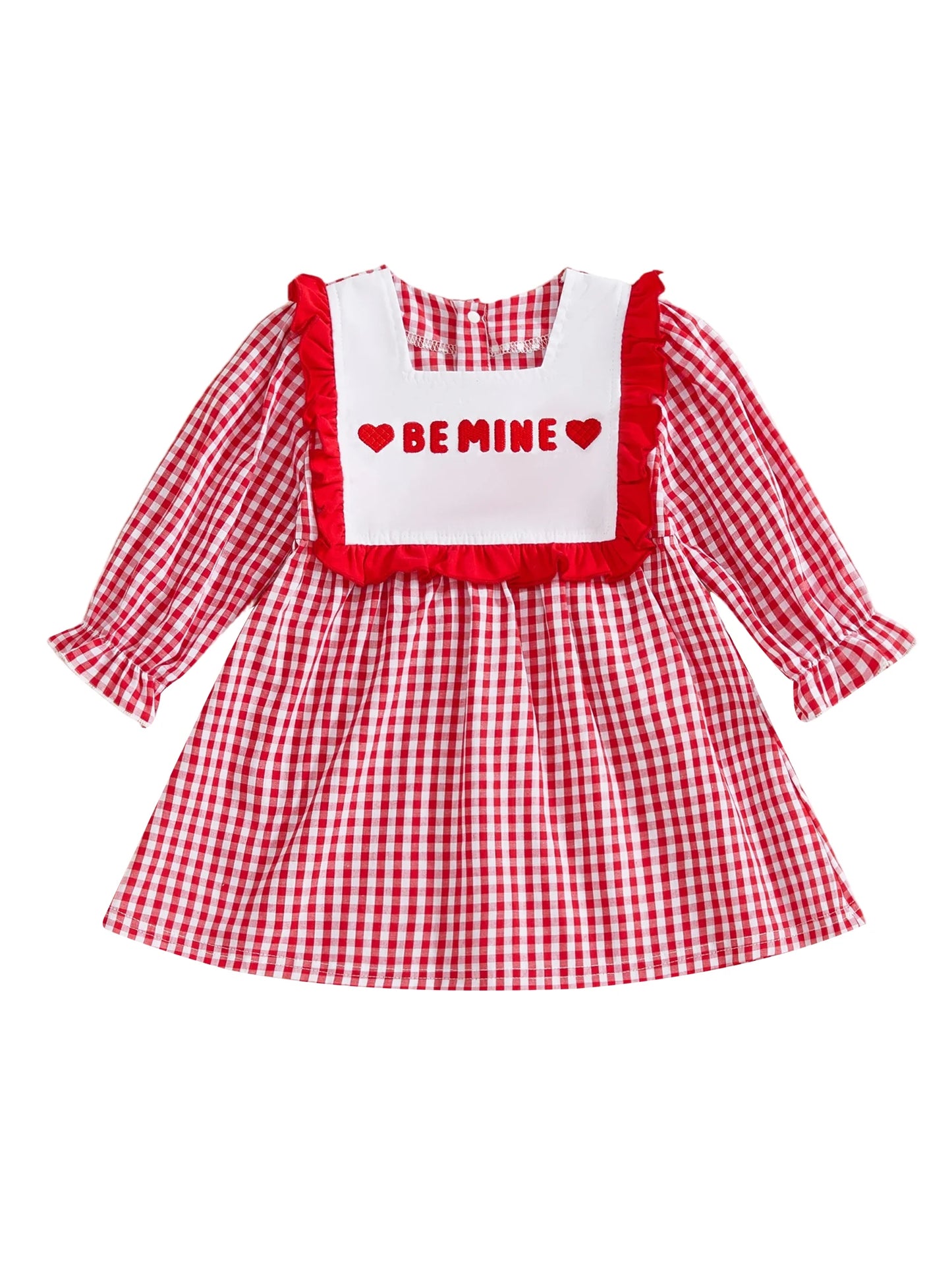 Baby Girl Valentine s Day Dress Red Heart Print Long Sleeve Square Neck Plaid Dress Holiday Outfit Toddler Princess Costume