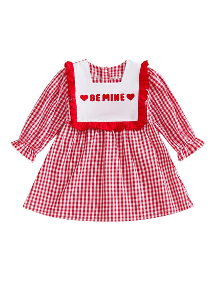 Baby Girl Valentine s Day Dress Red Heart Print Long Sleeve Square Neck Plaid Dress Holiday Outfit Toddler Princess Costume