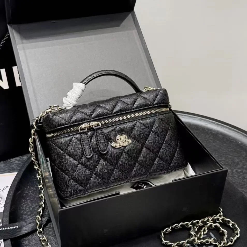 Channeled Bag Women designer makeup bag High Quality Sheepskin Diamond Lattice Handle Vanity Box Tote Bags Crossbody Shoulder Co