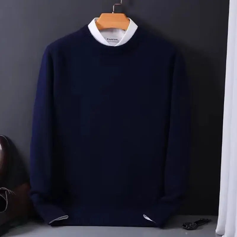 Round neck wool sweater for men, pullover, simple and stylish, loose and oversized, turtleneck, solid color top.