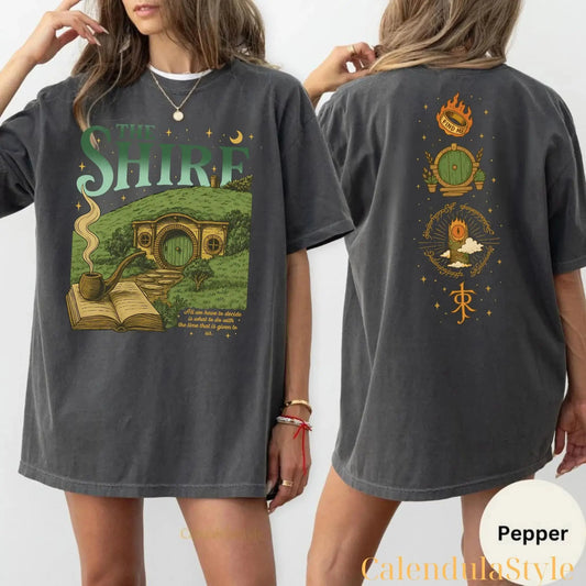 Fantasy Book Enthusiast Print  T-shirt The Lord of The Rings Shire PNG T-shirt Cotton T-shirt Casual Loose Streetwear Unisex