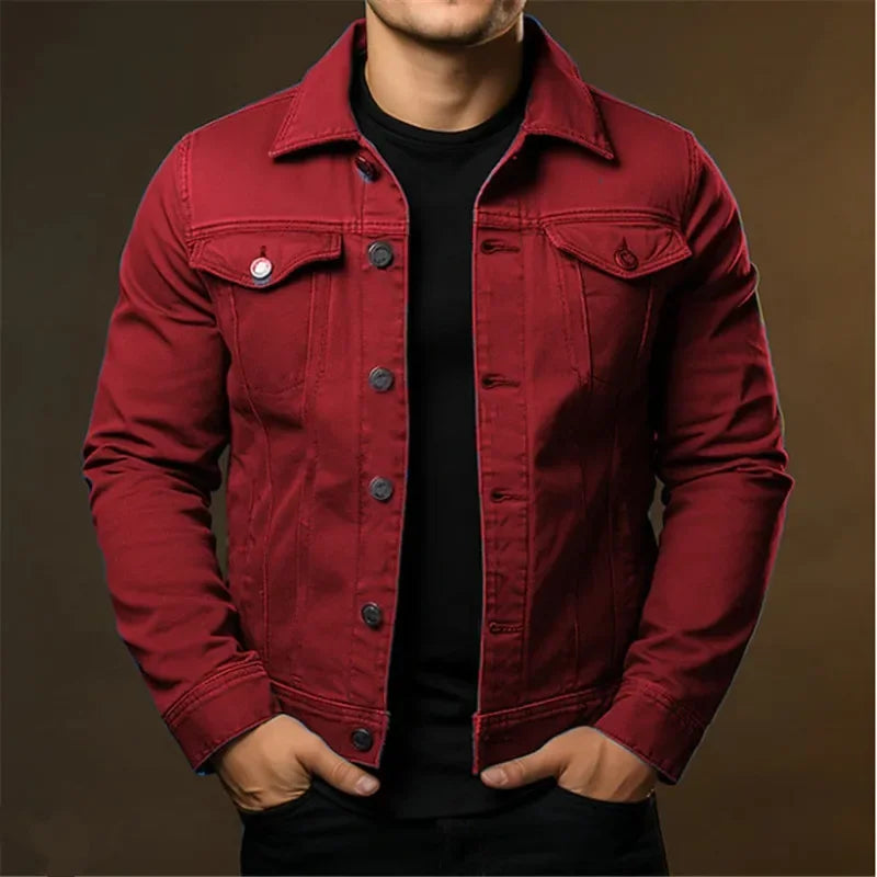 NewMen's Fashion Casual Denim Jackets Spring Autumn Solid Turn Down Collar Streetwear Jean Outwear Coats Male Daily Denim Jacket