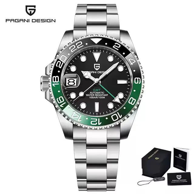 PAGANI DESIGN 40MM Men Mechanical Wristwatch Stainless Steel GMT Watch Top Brand Sapphire Glass Waterproof Automatic Watches Men
