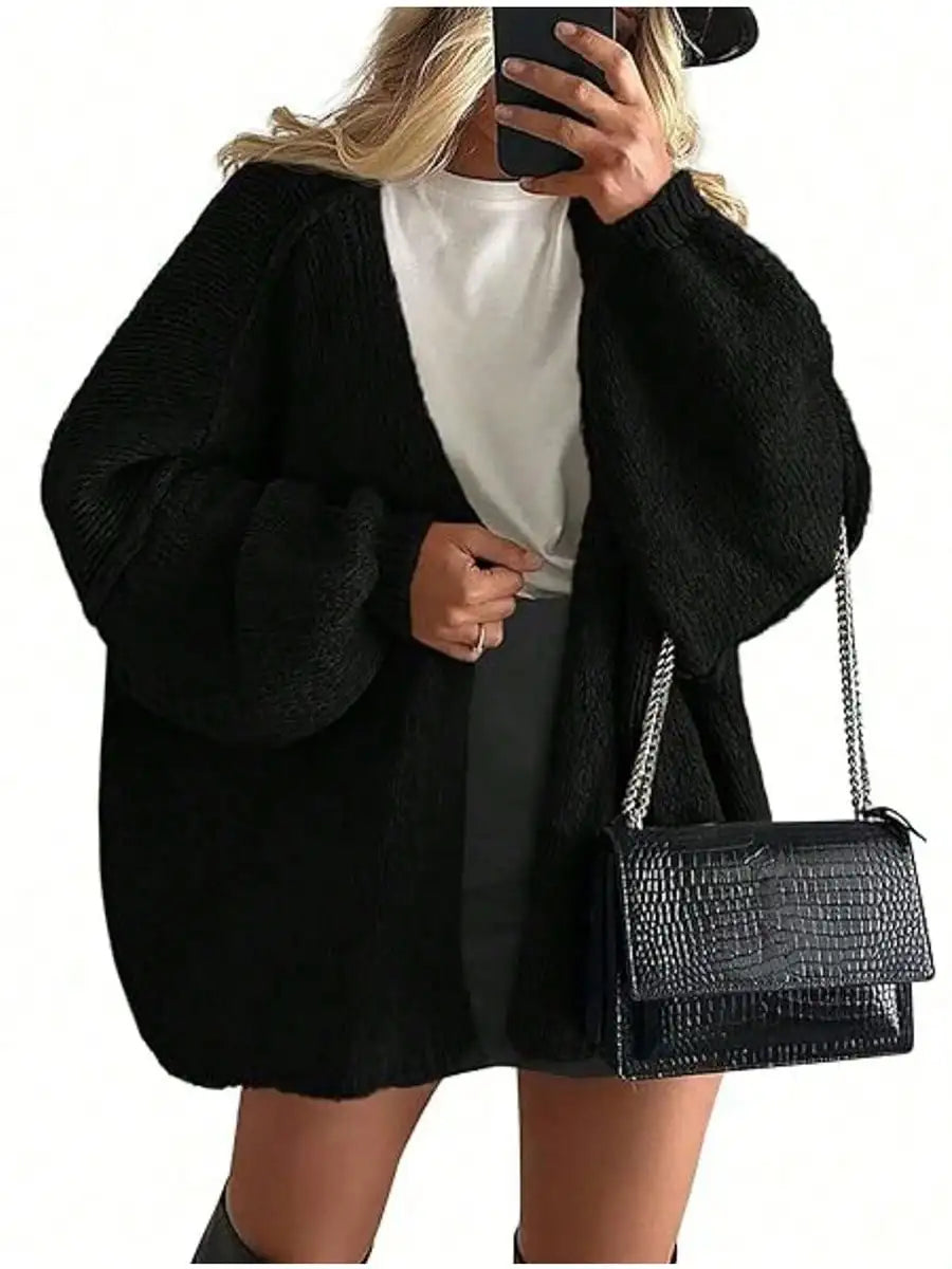 Cardigan Sweaters For Women Oversized Fall Long Sleeve Lightweight Knit Cardigans Winter Clothing Open Front Solid Color Crochet Lantern Sleeve Coat