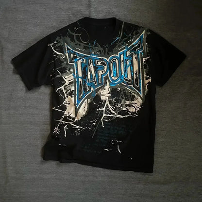 2000s Tapout T Shirt Punk Hip Hop Graphic Letter Print Oversized TShirt Womens Mens Round Neck Cotton Short Sleeve Tops Clothing