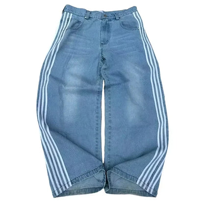 Vinatge Popular Casual Wild Letter Embroidered Baggy Jeans Women Y2K Gothic High Waist Straight Wide Leg Trousers