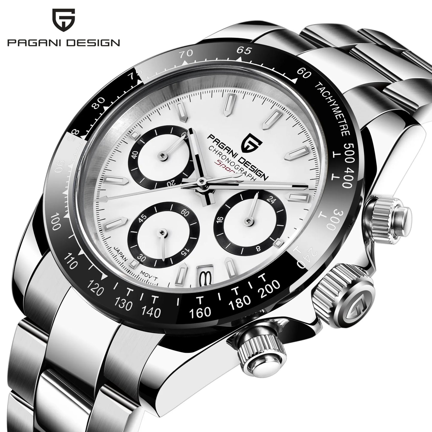 PAGANI DESIGN PD1644 Men's VK63 Quartz Chronograph Watch Sapphire Glass Stainless Steel 100M Waterproof Sport Wristwatch