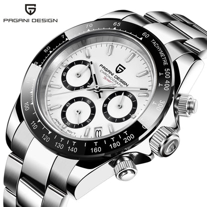 PAGANI DESIGN PD1644 Men's VK63 Quartz Chronograph Watch Sapphire Glass Stainless Steel 100M Waterproof Sport Wristwatch