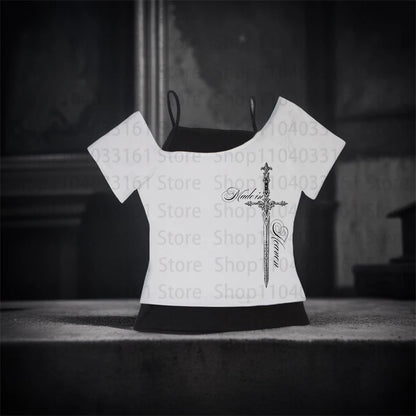 90s Summer Y2k EMO Tees Cool girl Punk Print Women Clothes Kpop Goth Graphic T Shirts 2000s Crop Top Women Slim Sexy Tees