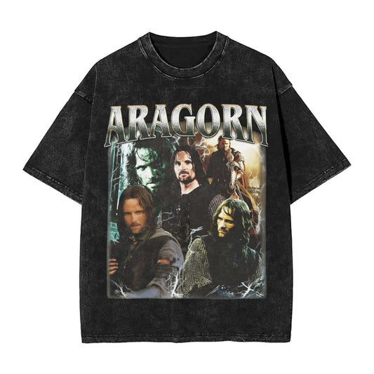 Aragorn L-Lords Of The R-Rings Washed T Shirt Streetwear Hip Hop Vintage T-Shirts  Tees Tops for Men Women Cotton Printed