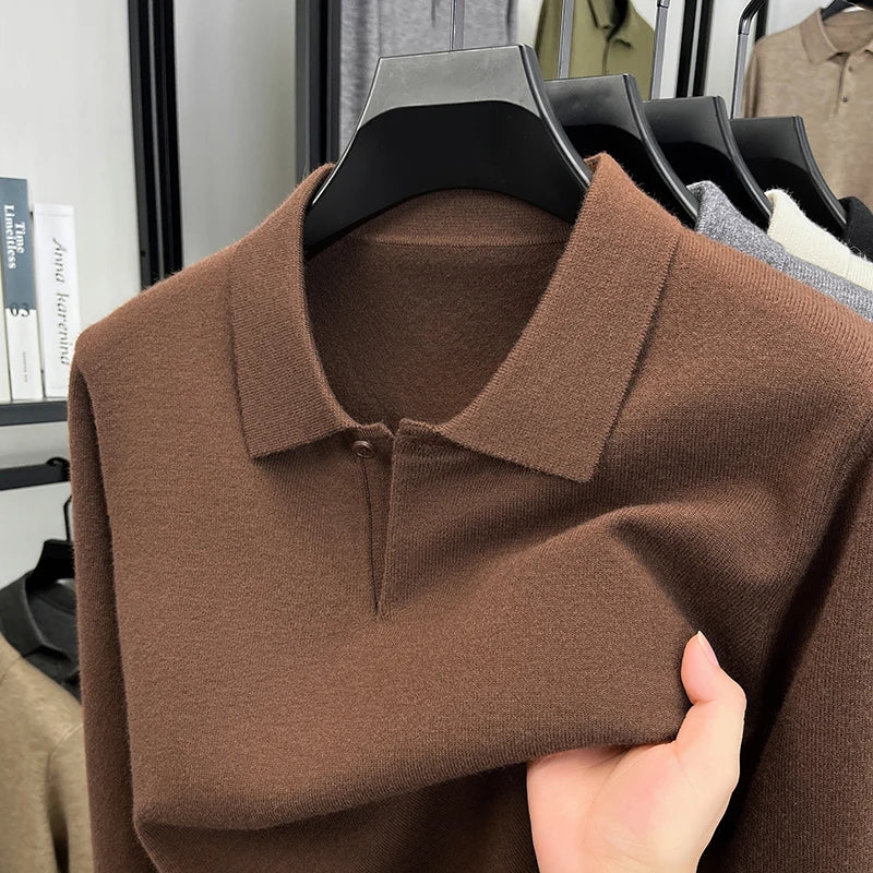 Men's Wool Blend Polo Sweater Heavyweight Warm Knitwear Anti-Pilling Soft Touch Long Sleeve Pullover Autumn Winter