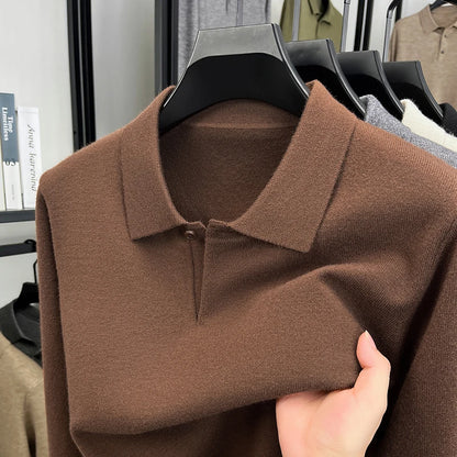 Men's Wool Blend Polo Sweater Heavyweight Warm Knitwear Anti-Pilling Soft Touch Long Sleeve Pullover Autumn Winter
