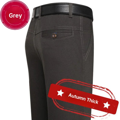Men's Office Business 100% Cotton Pants Summer Thin & Autumn Thick High Waist Straight Loose Solid Bland Suit Slacks GOZBKF