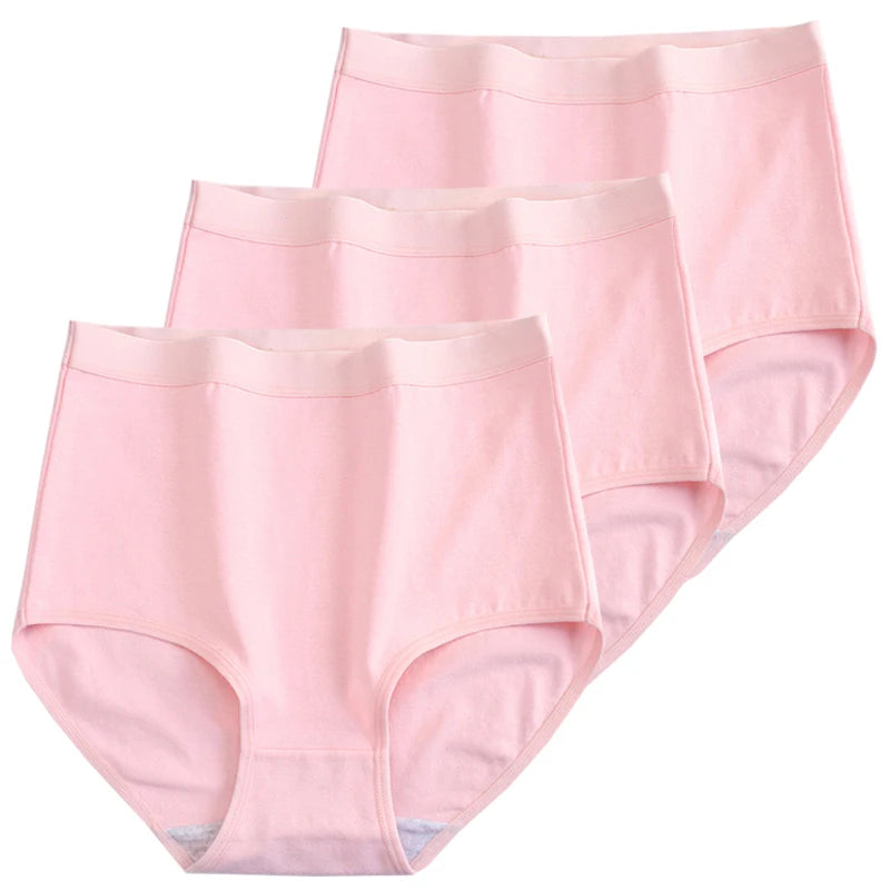3pcs Cotton Women Panties Lady Plus Size Underwear Large Size High Waist Briefs Breathable Solid Color Female Lingerie