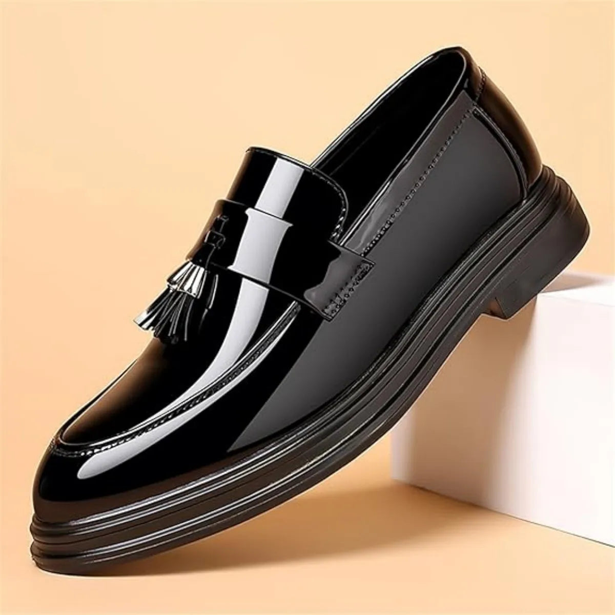 Men's Tassels High Gloss Patent Penny Slip On Loafers Fashion Formal Business Casual Oxford Dress Shoes for Men