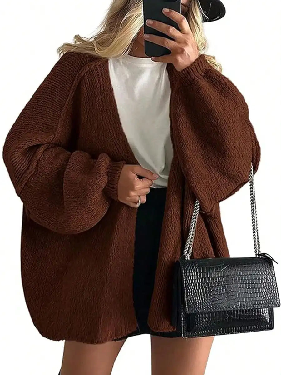 Cardigan Sweaters For Women Oversized Fall Long Sleeve Lightweight Knit Cardigans Winter Clothing Open Front Solid Color Crochet Lantern Sleeve Coat