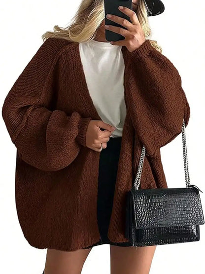 Cardigan Sweaters For Women Oversized Fall Long Sleeve Lightweight Knit Cardigans Winter Clothing Open Front Solid Color Crochet Lantern Sleeve Coat