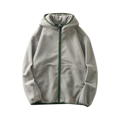 DUKEEN Men's Double-Sided Fleece Hoodie Autumn and Winter Warm Windbreaks 7A Antimicrobial Zipper Jackets for Men