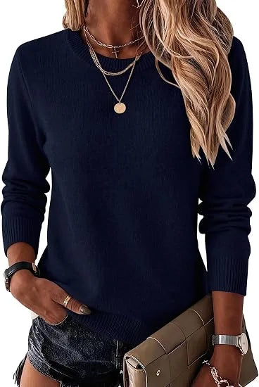 Women's Fashionable Wool Blend Sweater, Long-Sleeved with a Round Neck,