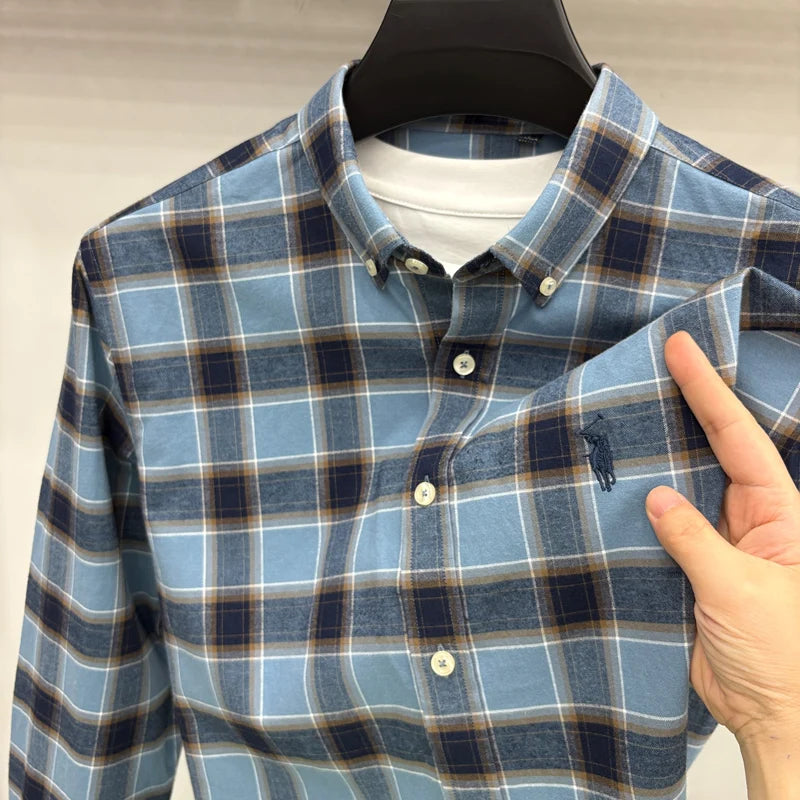 Luxury Brand Embroidery 100% Cotton Long Sleeved Shirt Men's New Shirt Men's Casual Loose Top Business Men