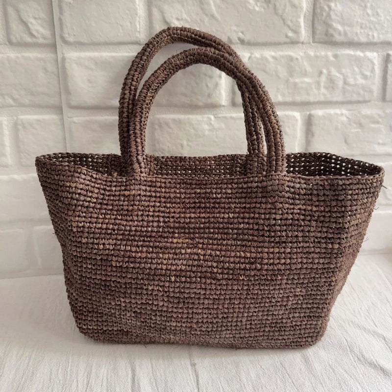 Handmade Raffia Straw Bags for Women Shoulder Bag Summer Woven Beach Bag NEW Natural Grass Handbag Vacation Shopper Tote Purses