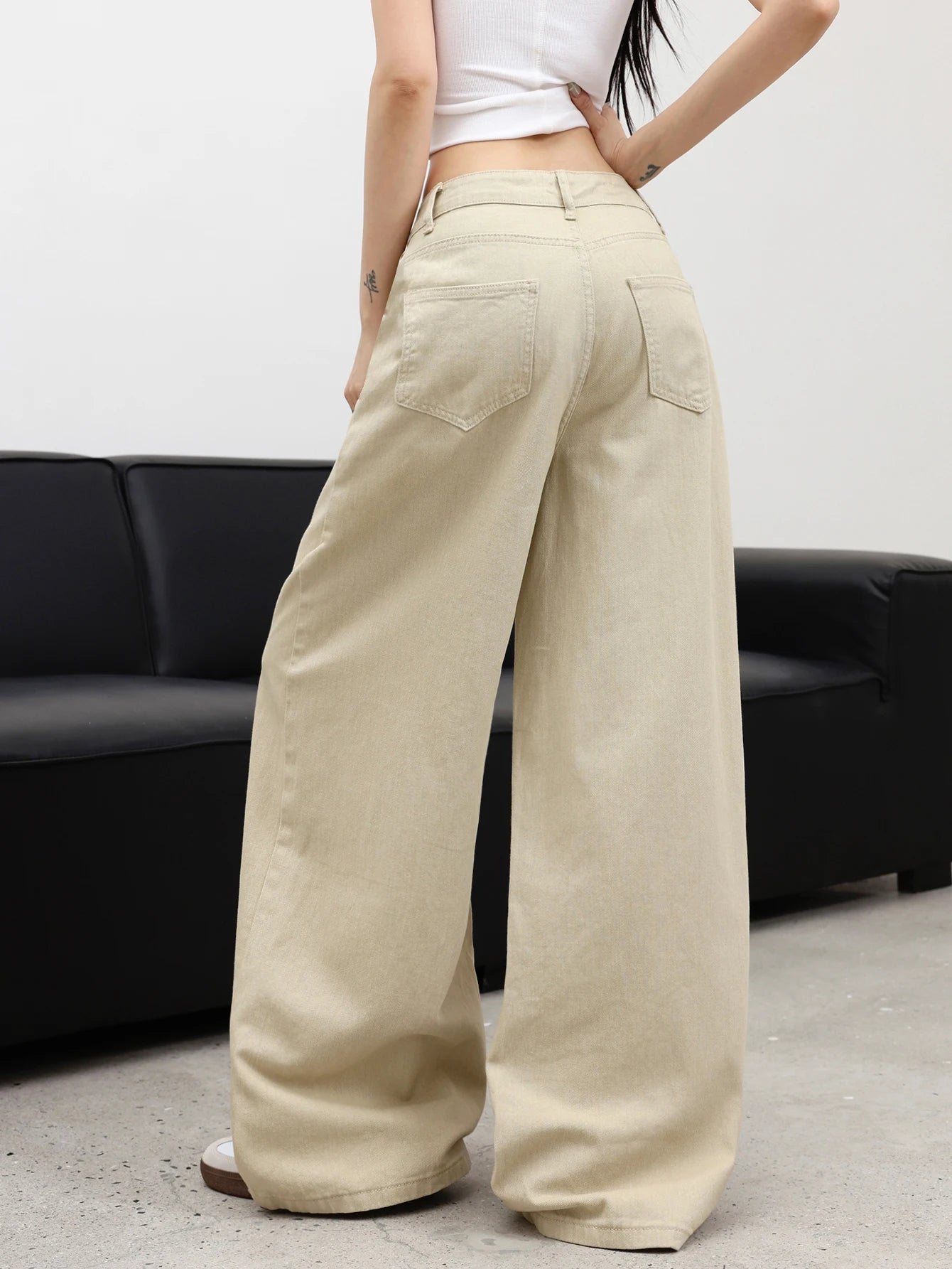 Women's Basic Simple Versatile Solid Color Wide-Leg Jeans, Comfortable And Breathable, Perfect For Street Outings And Travel