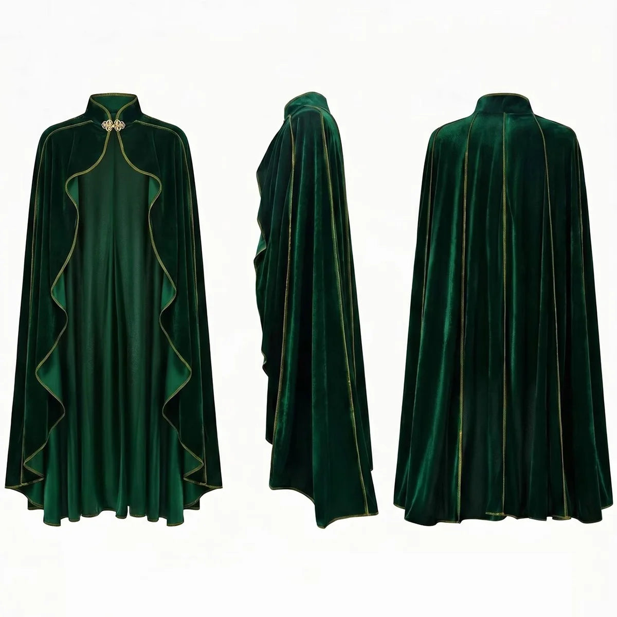 Women Medieval Cloak Adult Renaissance Victorian Deluxe Stand Collar Velvet Gold Trim Cape Halloween Cosplay