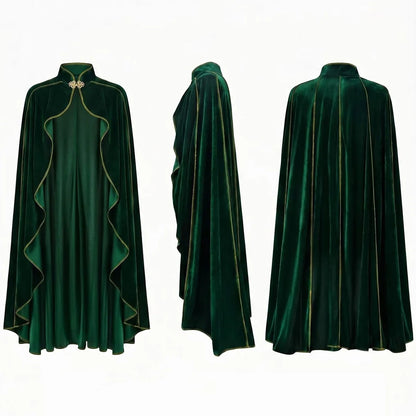 Women Medieval Cloak Adult Renaissance Victorian Deluxe Stand Collar Velvet Gold Trim Cape Halloween Cosplay