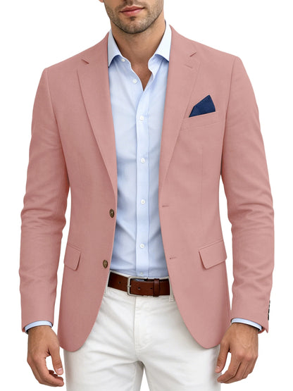Men's Linen Blend Blazer Notched Lapel Two Button Breathable Suit Jacket For Business Casual Wedding Daily Wear