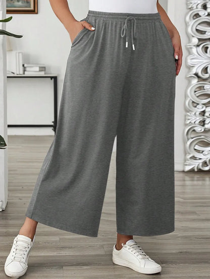 Plus Size Women's Solid Color Drawstring Wide Leg Loose Casual Summer Outfits Pants