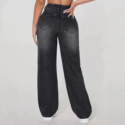 Jeans Women Denim Pant Wide Leg Long Pants Hole High Waist Straight Trousers Y2k Streetwear Work Splice Casual 2026 Punk