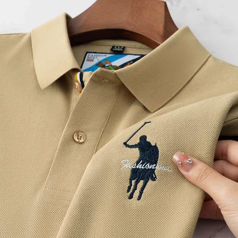 Luxury Embroidery Men's Polo Shirt Summer Thin Breathable 100%Cotton Black Navy Blue Lapel Short-Sleeved Tops Brand Clothing
