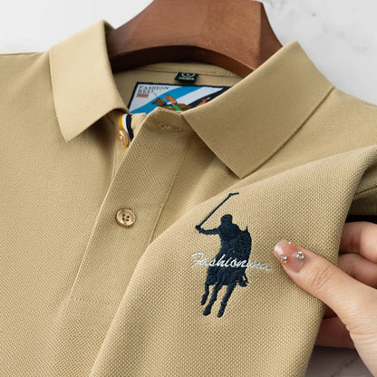 Luxury Embroidery Men's Polo Shirt Summer Thin Breathable 100%Cotton Black Navy Blue Lapel Short-Sleeved Tops Brand Clothing