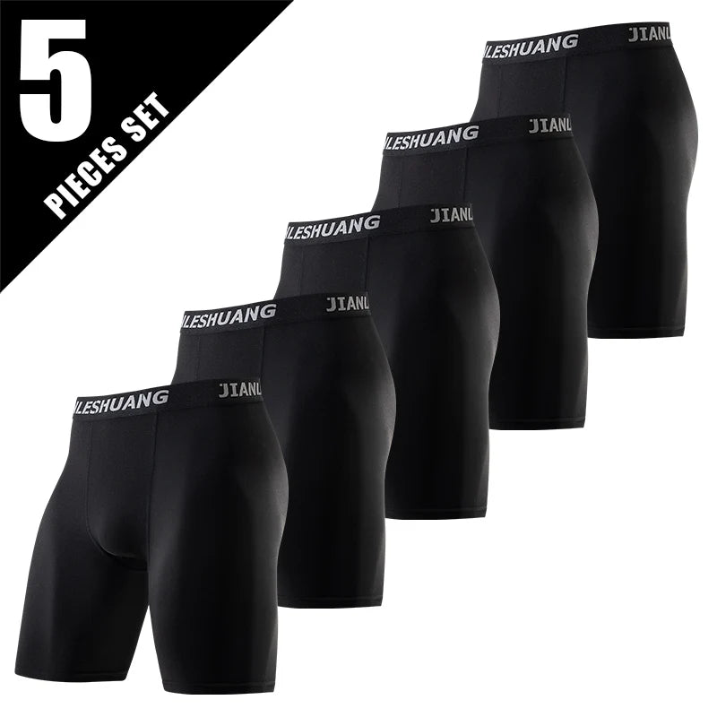 10/5 Piece Set Of Men's Solid Color Classic Long Underwear Quick Drying Youth Sports Comfortable Elastic Casual Boxer Shorts
