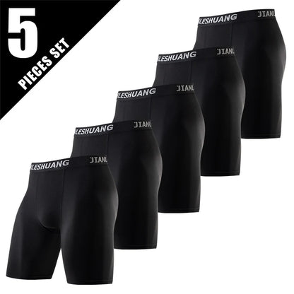 10/5 Piece Set Of Men's Solid Color Classic Long Underwear Quick Drying Youth Sports Comfortable Elastic Casual Boxer Shorts