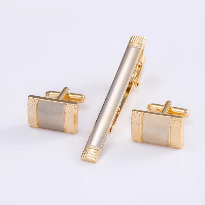 High-end Gold Color Cufflink Tie Clip Set Cufflink Shirt Collar Clip Men's Business Luxulry Jewelry Wedding Accessories