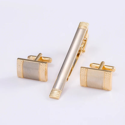 High-end Gold Color Cufflink Tie Clip Set Cufflink Shirt Collar Clip Men's Business Luxulry Jewelry Wedding Accessories