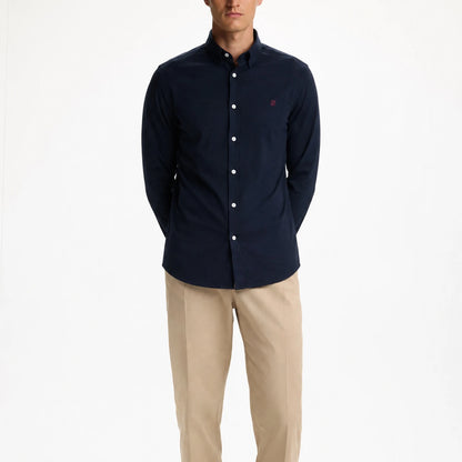 CH Solid Color Embroidered Long Sleeve Shirt Men Business Casual Button Down Collar Slim Fit Office Tops