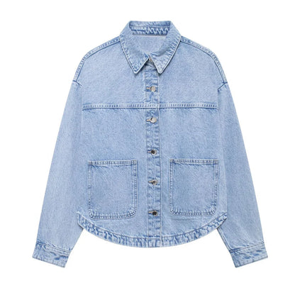 2025 Autumn New Product Fashion Casual Women's Fashion Versatile Buckle Patch Denim Jacket Coat