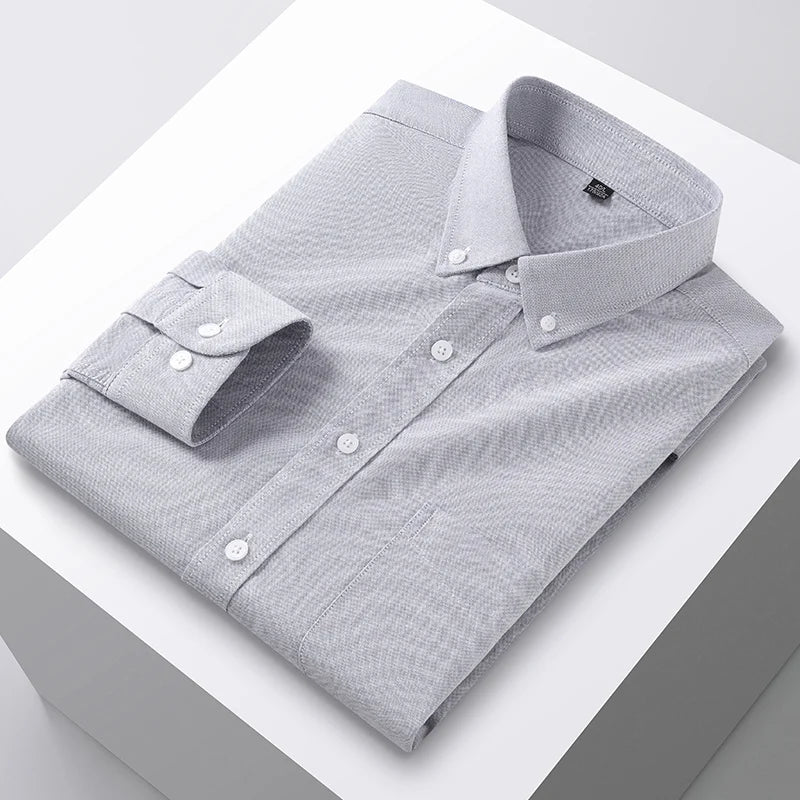100% Cotton Men's Oxford Shirts Spring Autumn Long Sleeve Basic Casual Solid Striped Button Down Social Business Formal Plus 5XL